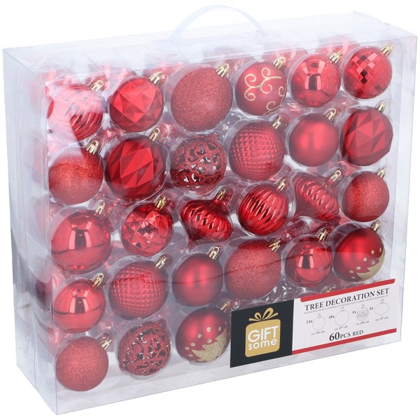 Giftsome 60 Weihnachtskugeln Set - Christbaumkugeln Rot - FüR Innen/AußEn - Ø6/7-image