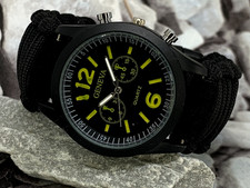 Everyday Survival Analog Watch Black Adjustable Paracord Strap Curved Buckle