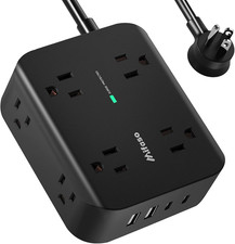 Power Strip Surge Protector - Flat Plug, Wall Mount, 8 Wide Outlets with 4 USB P