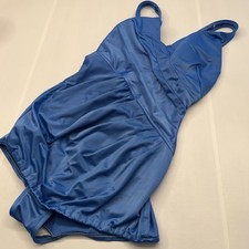 Vtg 80s Jantzen USA Blue Ruched Front One Piece Swimsuit Sz 16 Molded Bra Cups