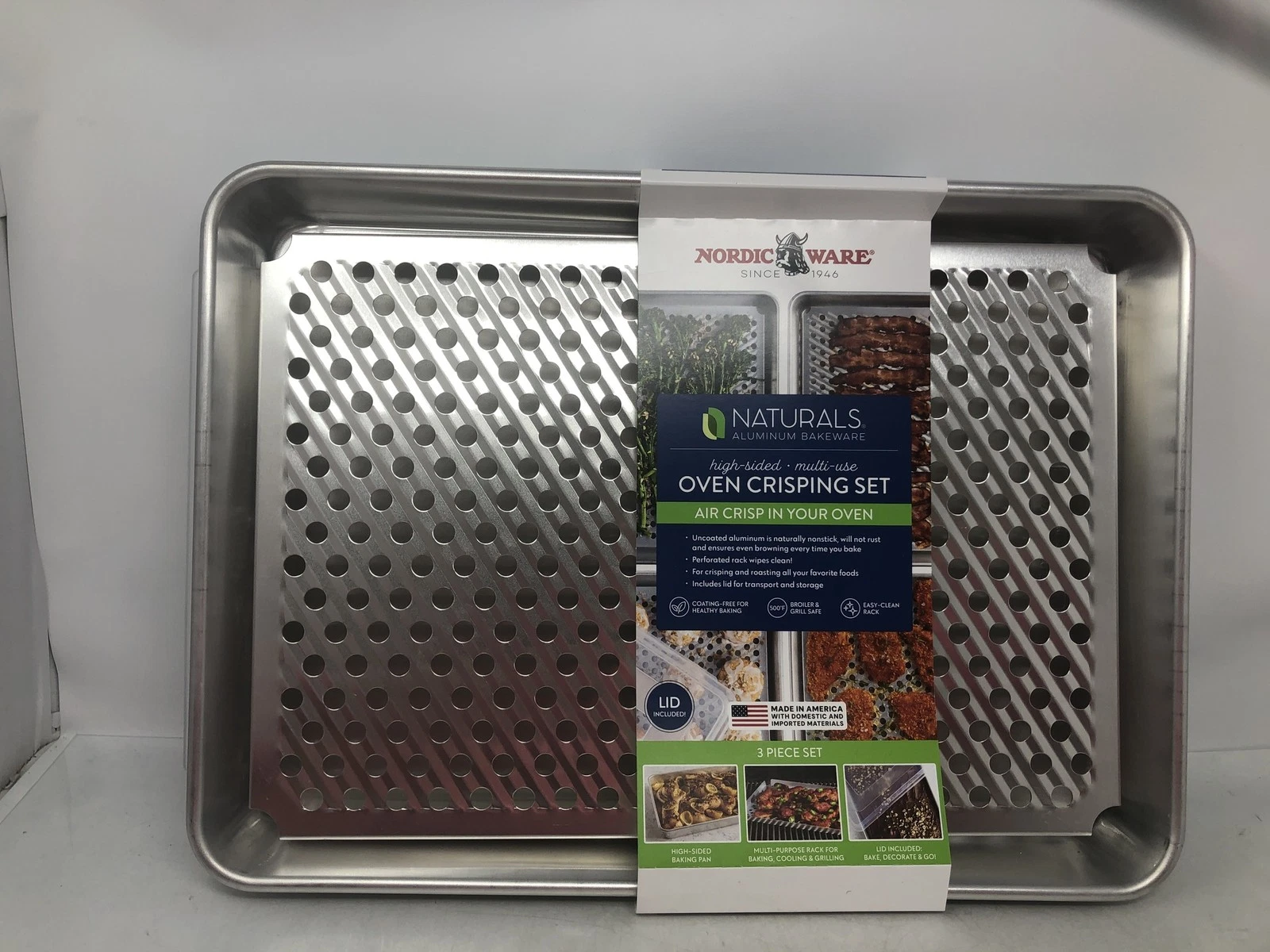 Nordic Ware Naturals High-Sided Oven Crisping Set 3-Piece New Lid Included