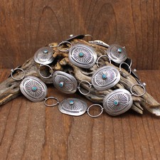 Vintage Sterling Silver and Turquoise Link Concho Belt
