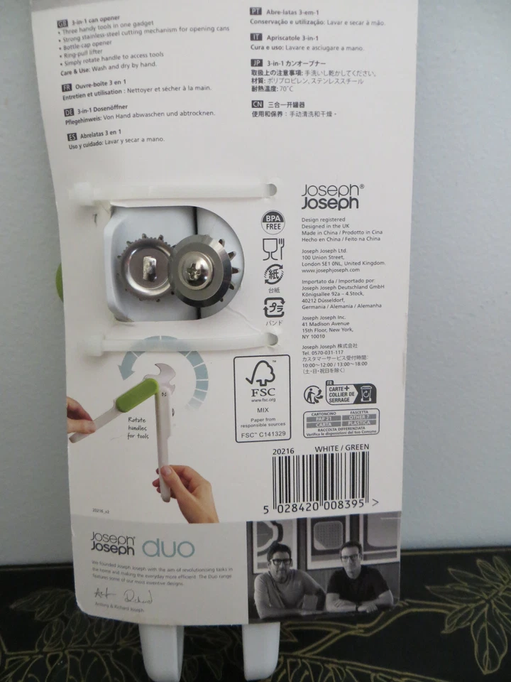 Joseph Joseph Duo abrelatas 3 en 1 blanco/verde NUEVO en paquete Foto 2 de 2