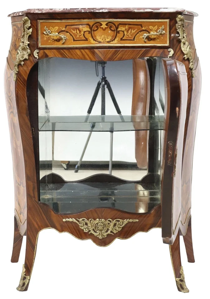 Gabinete, bomba, estilo Luis XV, tapa de mármol, marquetería, palo de rosa, vintage / ¡antiguo! Foto 3 de 4