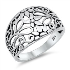 .925 Sterling Silver Filigree Band Plain Ring - Sizes 5 6 7 8 9 10 NEW
