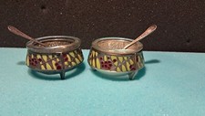 Of Russian Caviar Bowls 1950 Enameled With Their Spoons Signed Russia Salt Peppe
