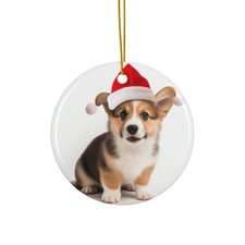 Hanging Ceramic Christmas Tree Ornament - Pembroke Welsh Corgi Puppy Design