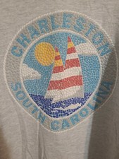 Vintage Charleston SC Xl Mens Gray Logo Made In USA Roll Up Short Sleeve Tshirt