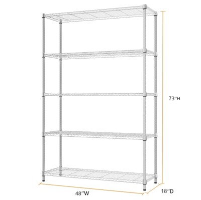5 Shelf Metal Rack Wire Shelving Units Heavy Duty Storage Shelves 18''x 47''x 72''