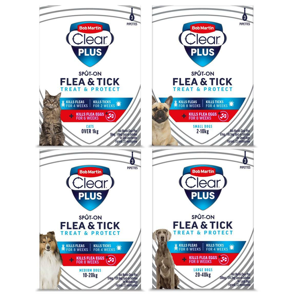 Bob Martin Clear Plus Flea Tick Spot On for Cats, Small, Medium Large  Dogs