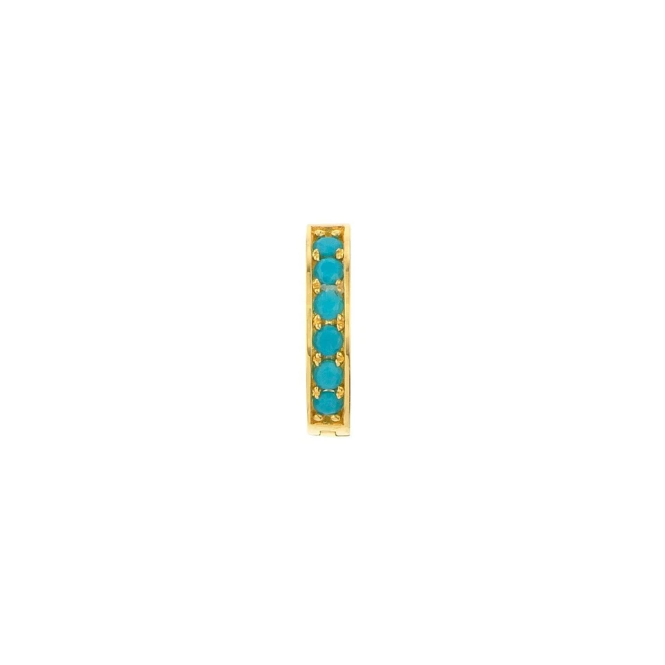 10mm Huggie with Genuine Turquoise Hoop Earrings Real 14K Yellow Gold 1.35 grams - Image 2 of 4