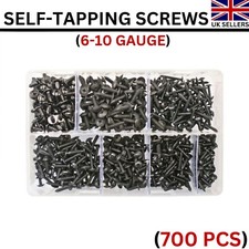 700 Pcs Assorted Self Tapping Screws Black Flanged Pozi 6–10 Gauge Box