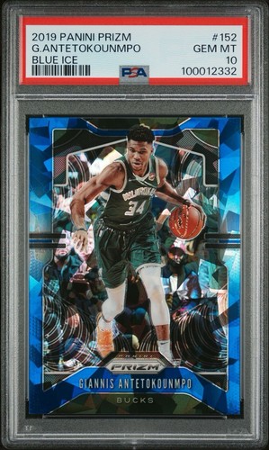 2019-20 Panini Prizm #152 Giannis Antetokounmpo Blue Ice Prizm #62/99 PSA 10
