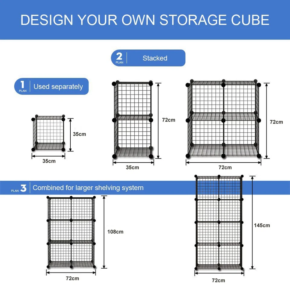 4 to 25 Cube Black DIY Wire Storage Shelves Cabinet Metal Display Shelf Toy Book - image 2 of 4