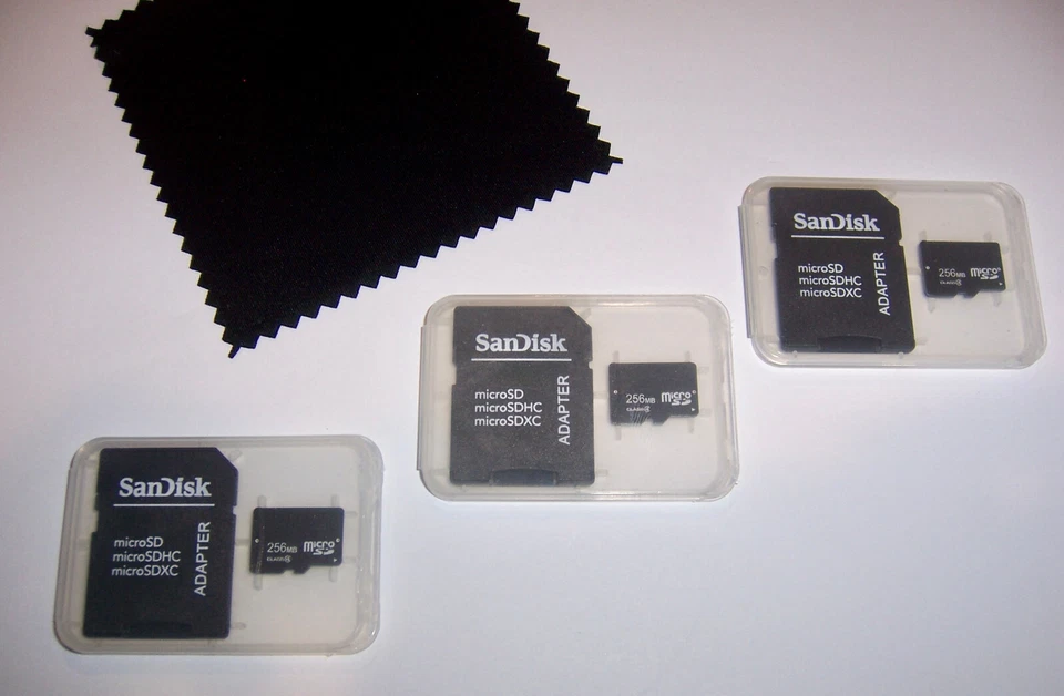 Lot of 3 New 256mb Micro SD Memory Cards, 256 mb MicroSD + Cleaning Cloth - USA - Image 3 of 3
