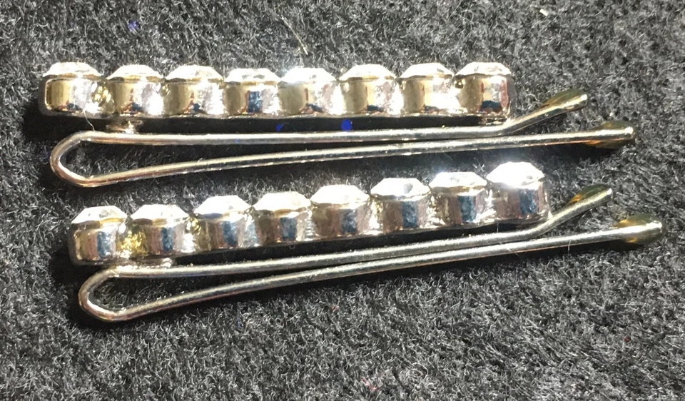 Pair Rhinestone Hair Clips Bobby Pins Bridal Wedding Prom Pageant Elegant Small - Image 4 of 4