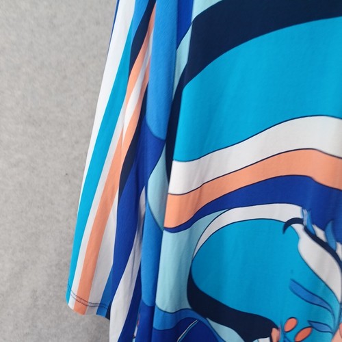 SUSAN GRAVER WOMEN’S SHIRT XL ORANGE WHITE Blue Bright Tied SLEEVE TOP BLOUSE - Picture 6 of 18