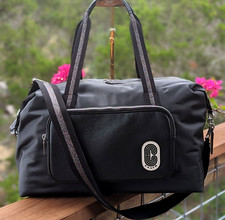 COACH Charcoal / Black Leather Nylon COURT WEEKENDER Duffle Suitcase C4096
