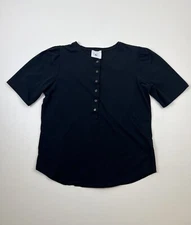 G. Label by Goop Sz L Karmanos Henley Tee Top Black Puff Sleeve Organic Cotton