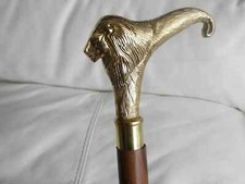 Antique Brass Designer Lion Handle Wooden Walking Cane Stick Vintage Handmade