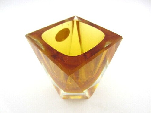 Murano sommerso orange golden amber faceted block cut art glass bowl with label - Picture 5 of 9