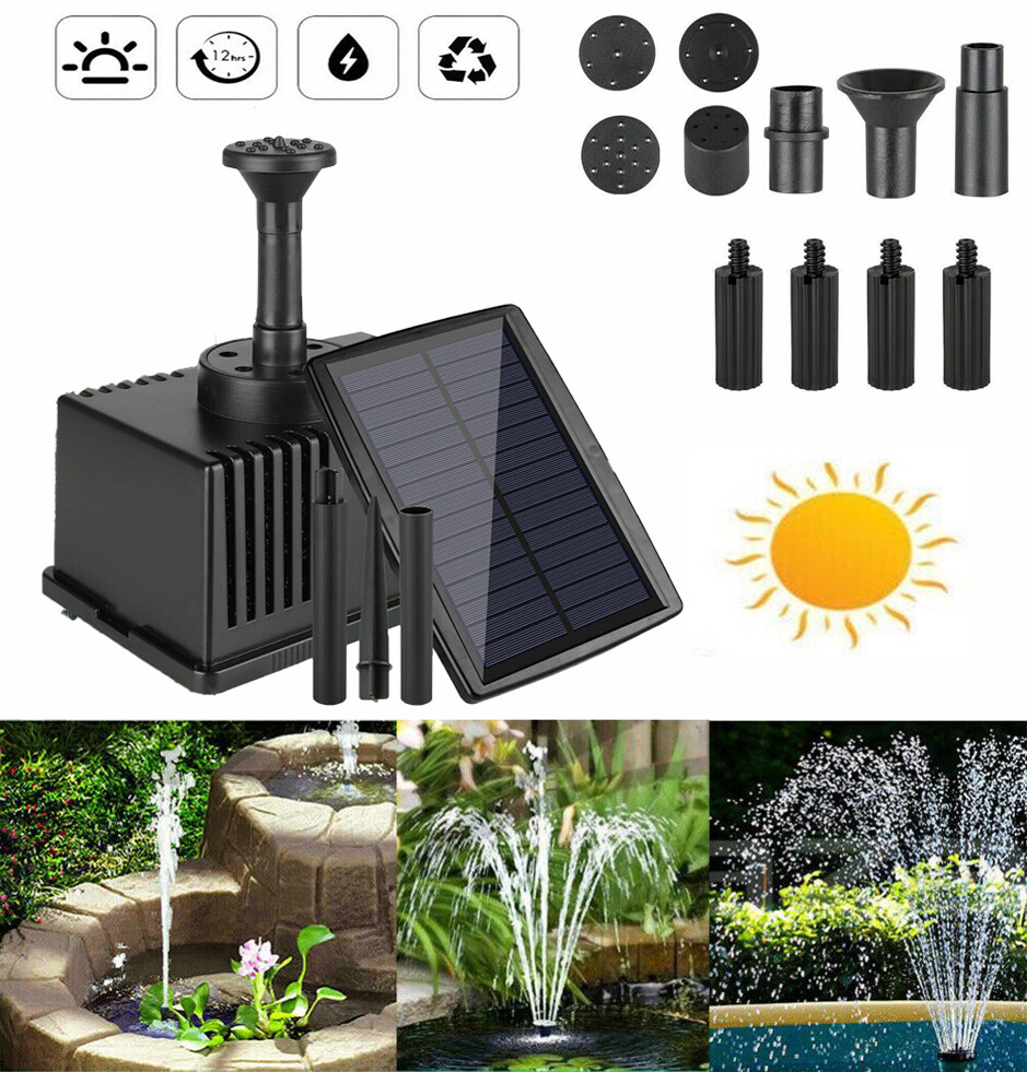 Garden Solar Power Fountain Pump Water Panel Pond Outdoor Submersible Filter Kit