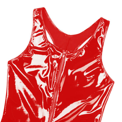 Herren Lackleder offenem Schritt Bodysuit Overall mit Reißverschluss Unterwäsche - Bild 18 von 24