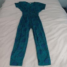 Vintage Teal Tapered leg Jumpsuit Romper Teal Women's size 3/4 80's 90's Retro