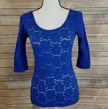 🌹Anthropologie Pins and Needles Women's Blue Lace Blouse Top 3/4 Sleeve Size M