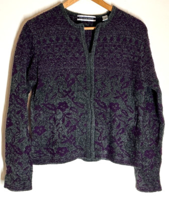 Amanda Smith  Chenille Jacket Women s  Size M Purple Zip Front Wool Blazer