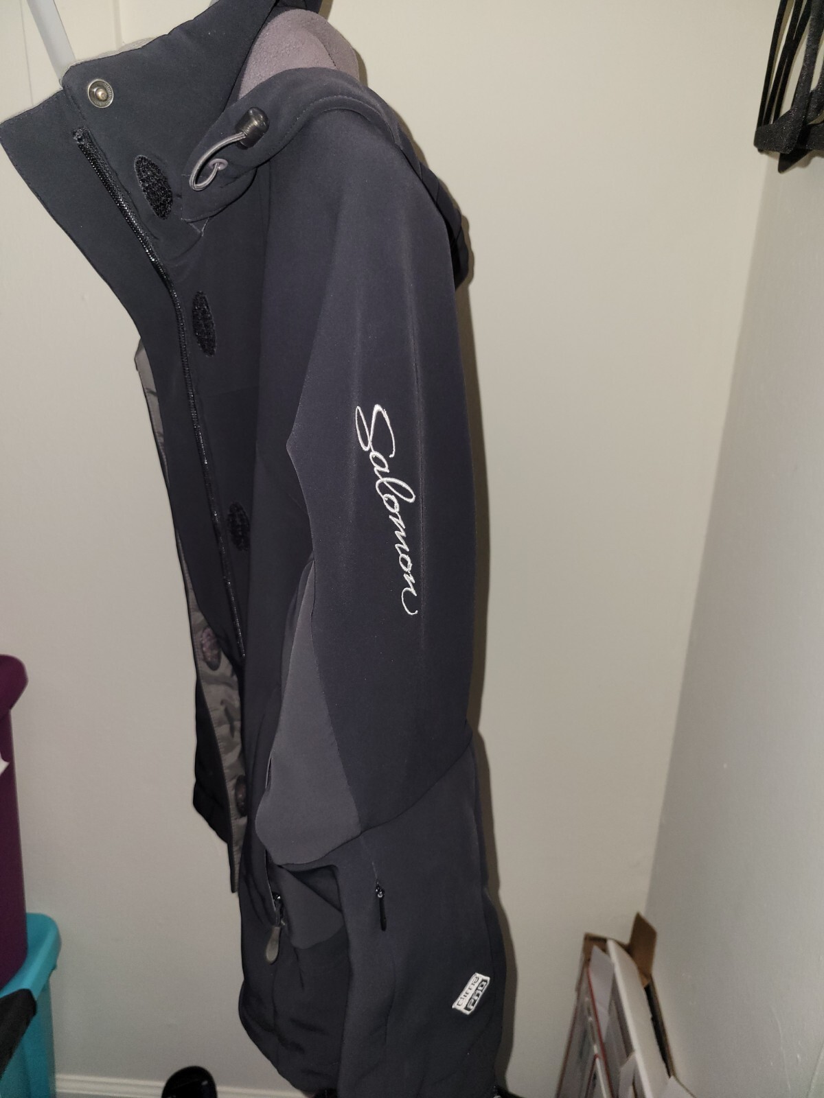 GIACCA DA SNOWBOARD DA UOMO TAGLIA M SALOMON CLIMA PRO 10000 NERA CON CAPPUCCIO USATA