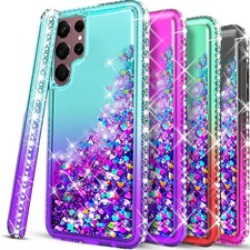 For Samsung Galaxy S22 Ultra Plus Case Phone Cover Glitter Tempered Glass Screen