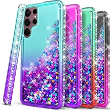 For Samsung Galaxy S22 Ultra Plus Case Phone Cover Glitter+Tempered Glass Screen