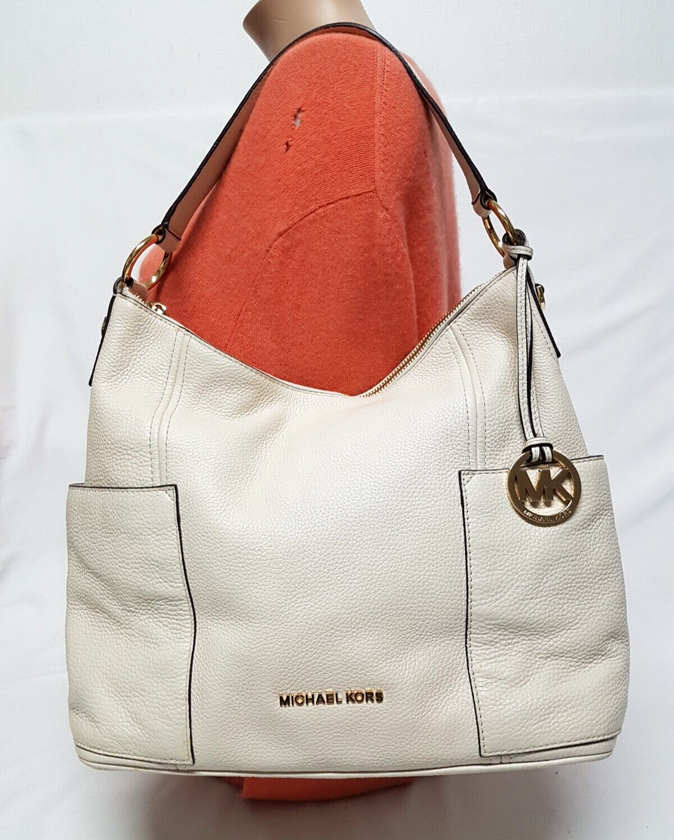 MICHAEL KORS BEDFORD IVORY WHITE PEBBLED LEATHER SHOULDER BUCKET