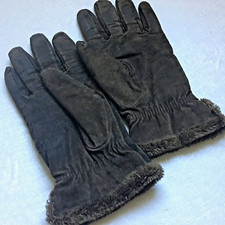 VTG 90s Aris Ladies Brown Genuine Suede Leather Gloves w/ Faux Fur Lined  Wrist