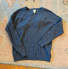 L.L. Bean Sweater Mens L Tall Blue Lambswool Ribbed Knit V-Neck Pullover Vintage