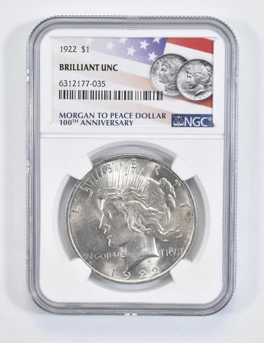 1922 Peace Silver Dollar MS BU Unc NGC Flag 100th Ann Label *1564