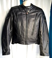 First Gear 42W Large Leather Armored Padded Motorcycle Jacket Black