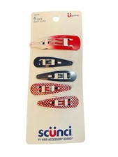 Scunci U Got This Red, White and U Hair Snap Clips, Assorted Colors, 5-Pieces