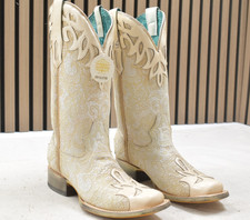 Corral Ladies White Overlay Embroidery Lace Like Leather Boot A4539 US Size 7 M