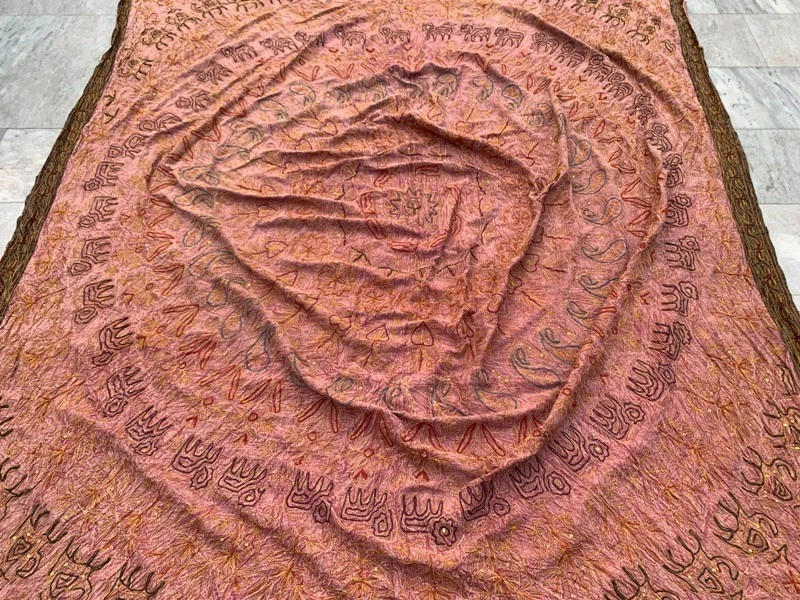 7x8 ft Antique Handmade Uzbek Bedsheet Decorative Bedspread textile 260x215 cm - Image 2 of 4