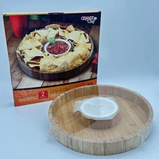 Grande Chef Chip And Dip Tray Bamboo 2 Piece New In Box
