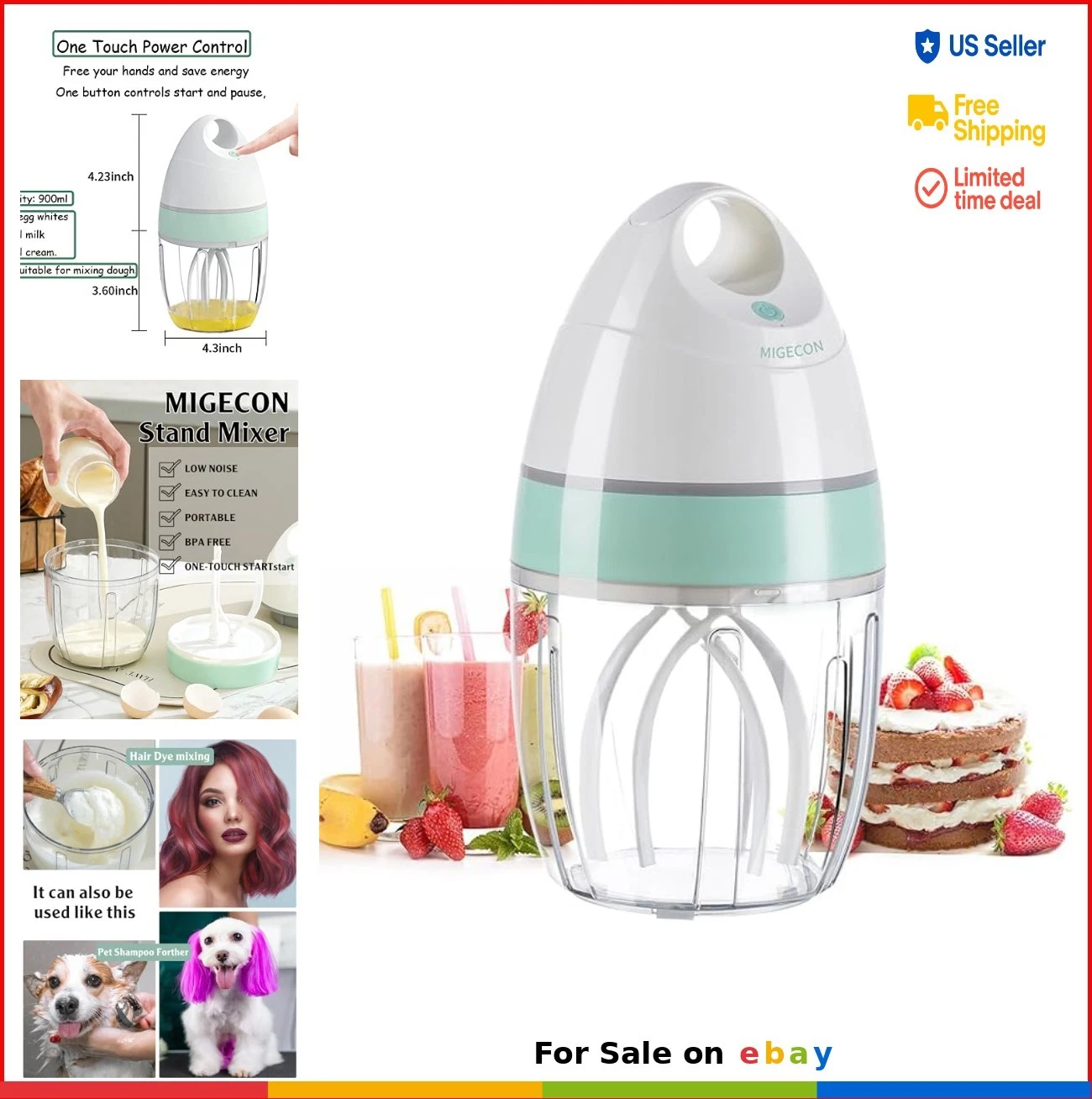 Stand Mixer 900ml Electric Whisk Egg Beater Milk Frother USB Charging Portable
