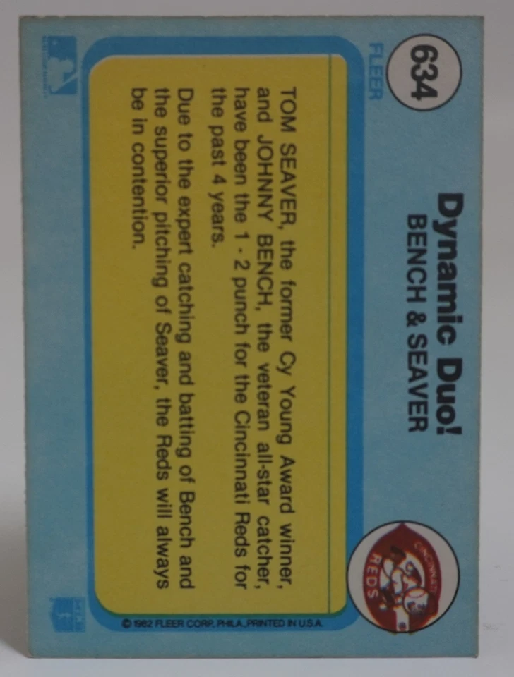 1982 FLEER BASEBALL #634 DYNAMIC DUE SEAVER/BENCH HOF- RAW CARD - Image 2 of 2