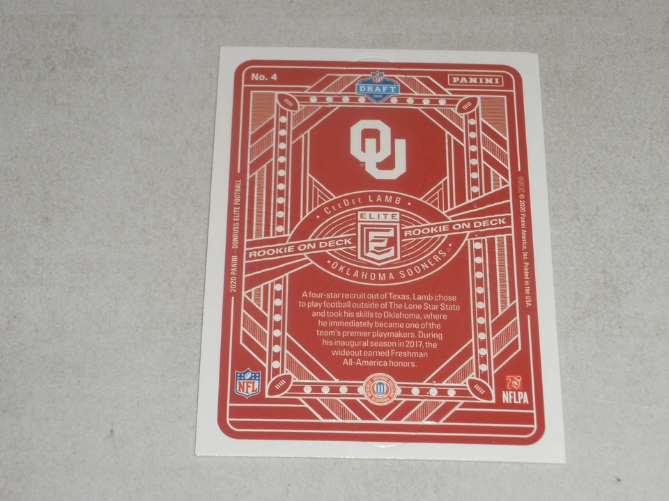 2020 Donruss Elite Rookie On Deck #4 CeeDee Lamb Rookie RC - Image 2 of 2