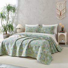 100 Cotton Quilt King Size Bedding Set 110"X98" 3Pcs Green Floral Quilt Set S