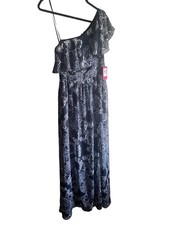 Vince Camuto One Shoulder Maxi Dress Size 6 Navy Blue and White Floral NWT