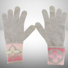 Authentic Louis Vuitton Monogram Sunset Five-Finger Gloves M73049 Wool Gray/Pink