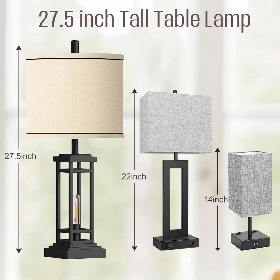 27.5 Tall Farmhouse Table Lamps with USB C + USB A Charge Ports, Rustic Livin... - Image 2 of 4