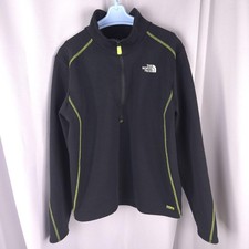 The North Face Pullover Mens Medium Black Quarter Zip Fleece Green Stitch Warm